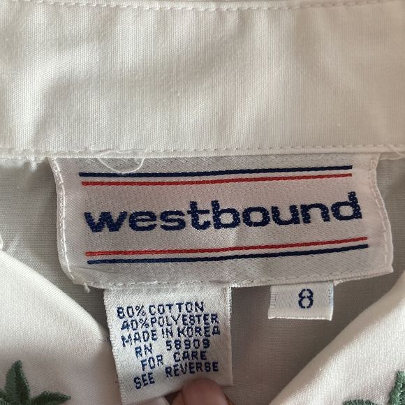 Vtg Womens Westbound size 8 White Puff Shoulder Button up Long sleeve w/cherry - Picture 9 of 12